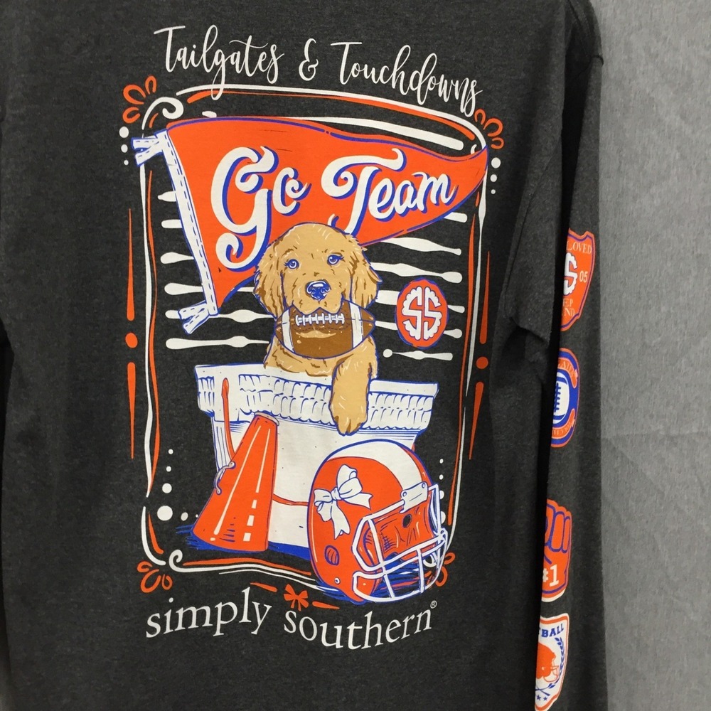 Simply Southern Womens Medium Football Dog Long‎ Sleeve Graphic T-Shirt Grey SS - Picture 4 of 12